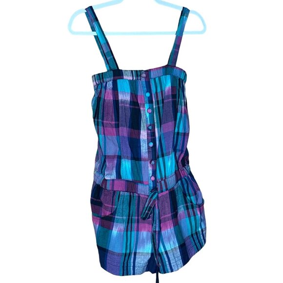 Confess Womens Medium Plaid Cotton Romper With Adjustable Straps & Button Closur - Picture 1 of 8